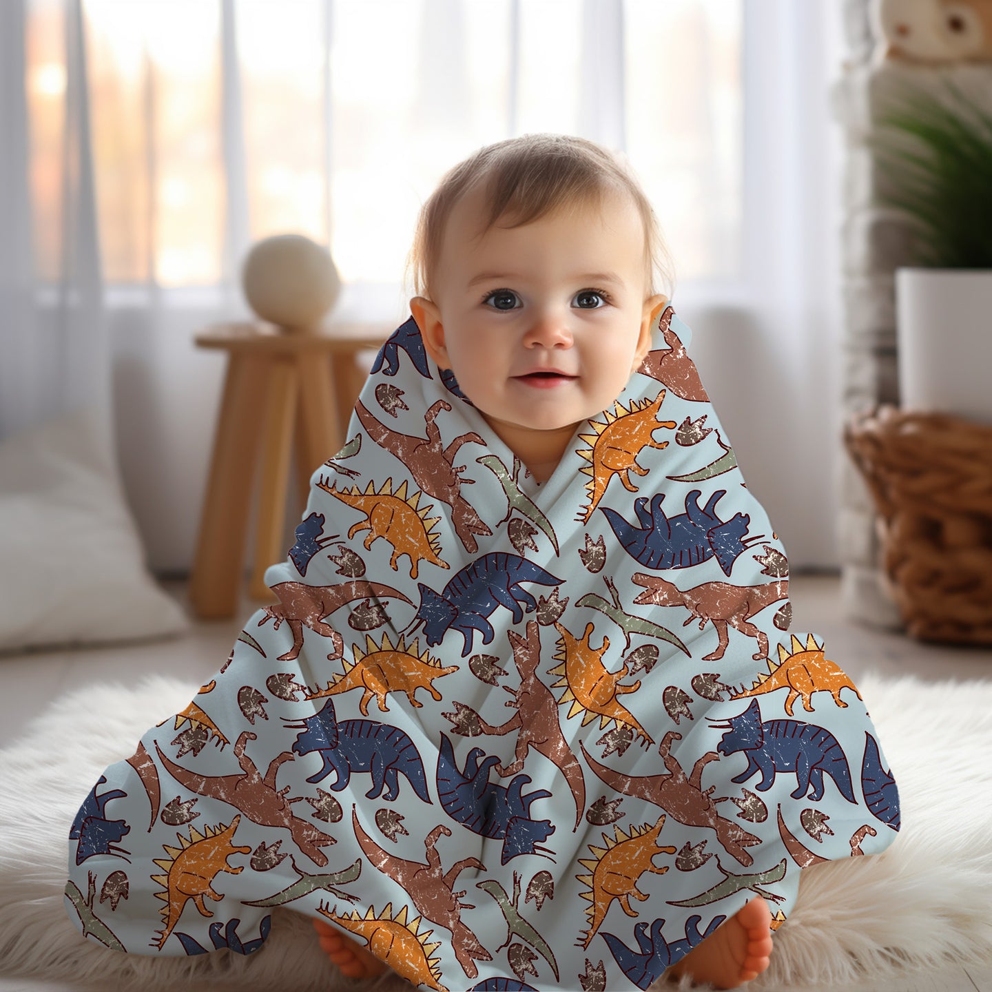 Personalized Boys Dinosaur Blanket Blue